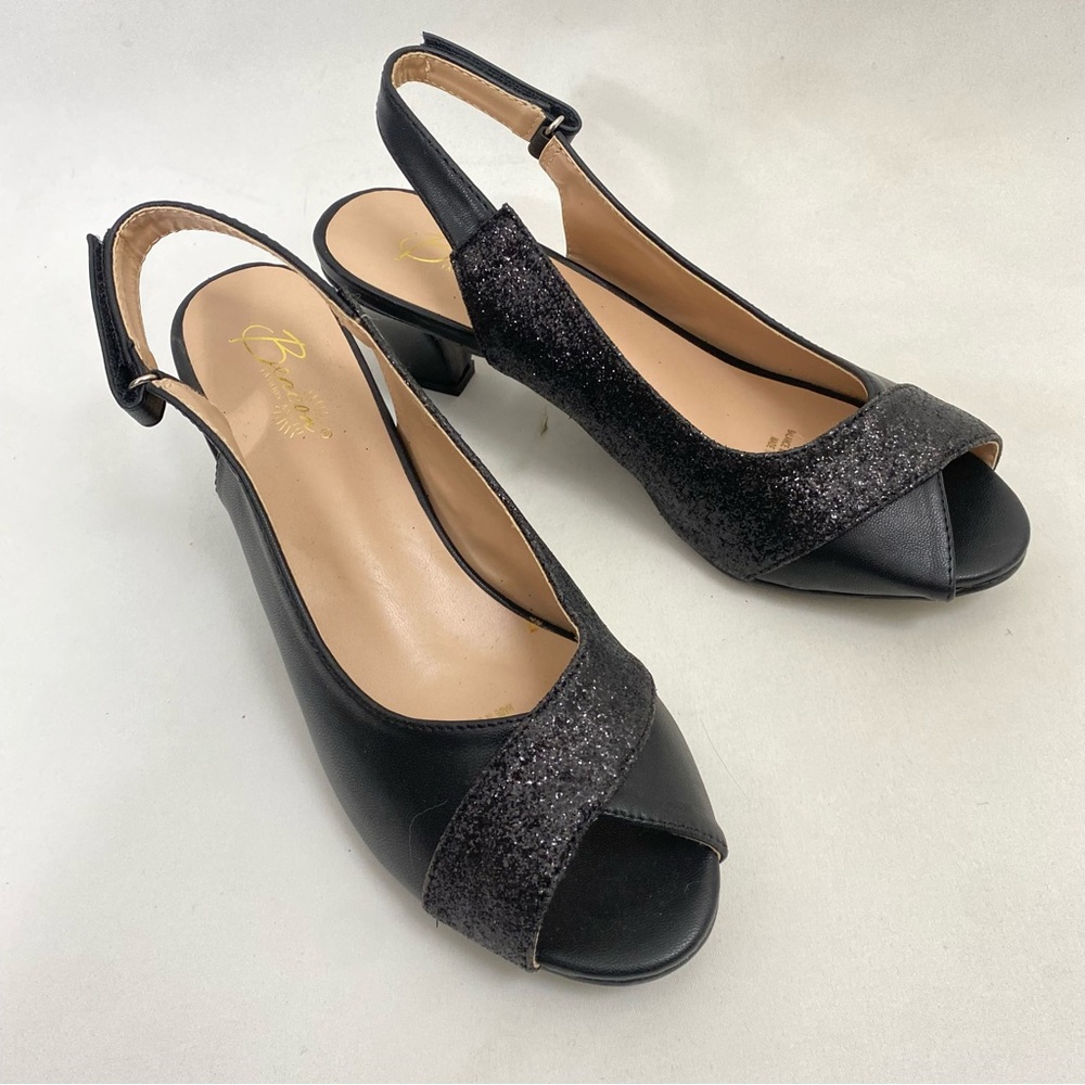 Beacon Fashion and Fit Slingback Peep Toe Kitten Heels Women’s Shoes 8 M Black
